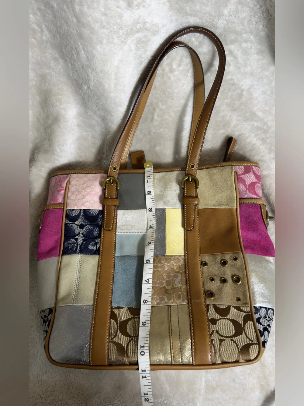 Vintage Coach Y2K Multicolor Signature Patchwork Tote Bag